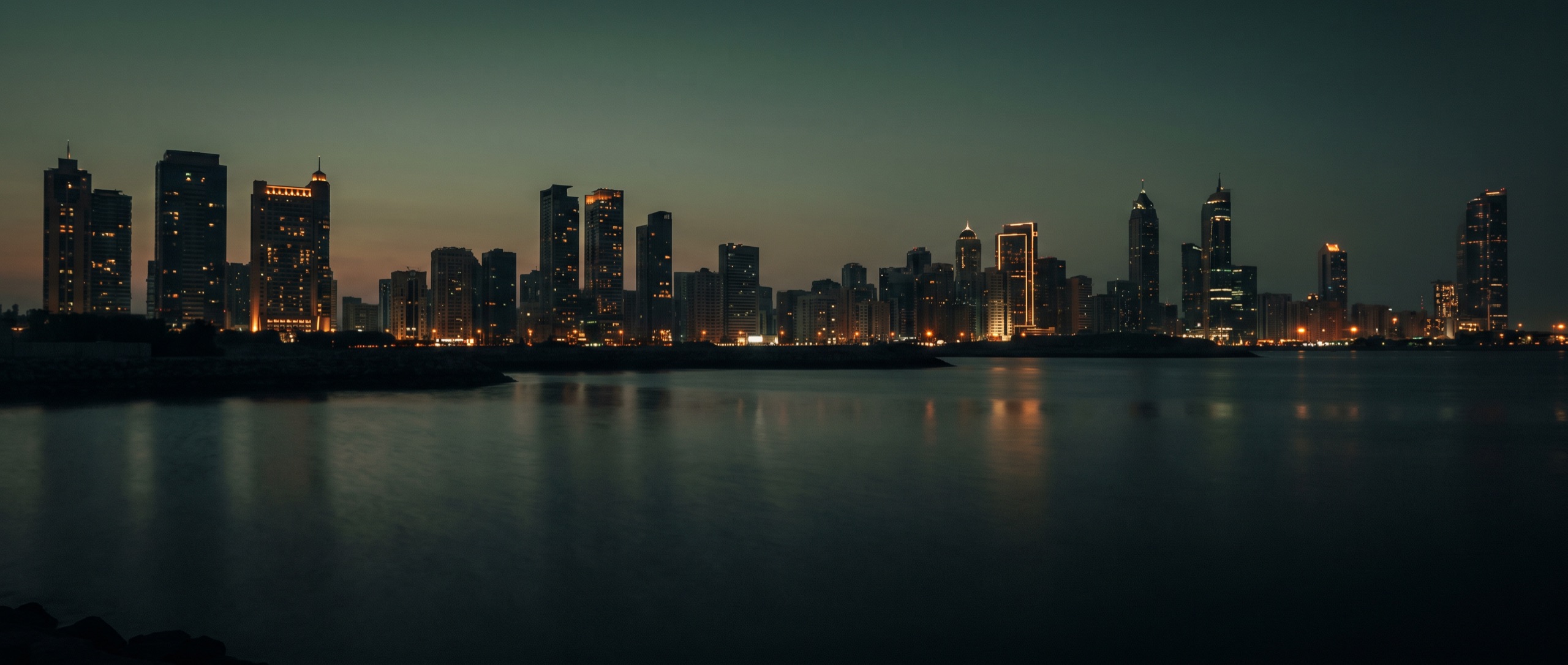 Gulf skyline at blue hour