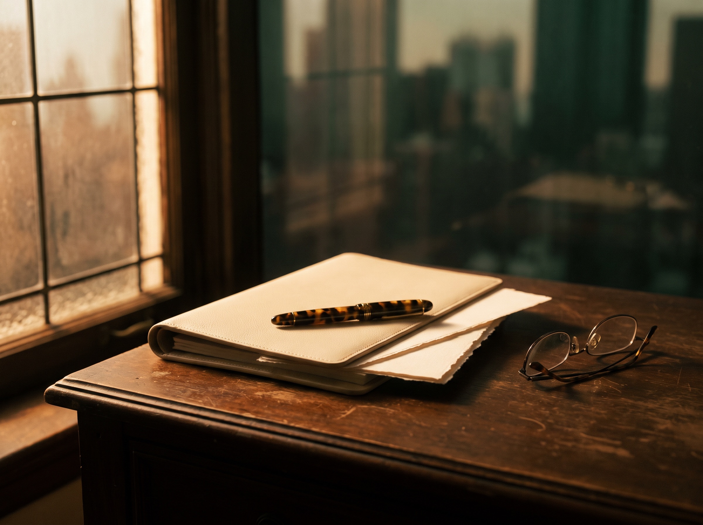 Reviewing documents beside a laptop