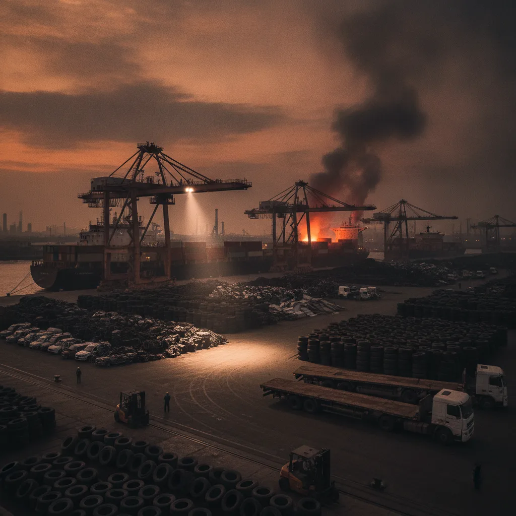 Editorial illustration — Diesel Shock and GCC Scrap Metal Logistics